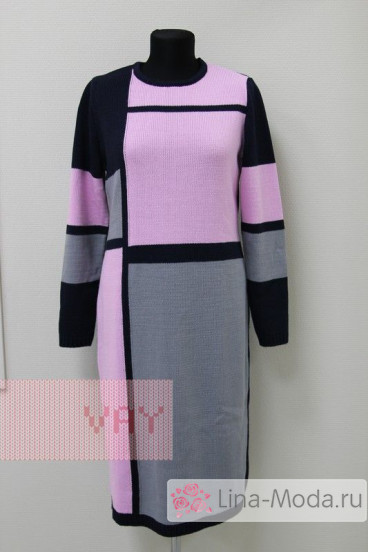 Платье женское 182-2338 Фемина (Темно-синий/стальной/розовый)